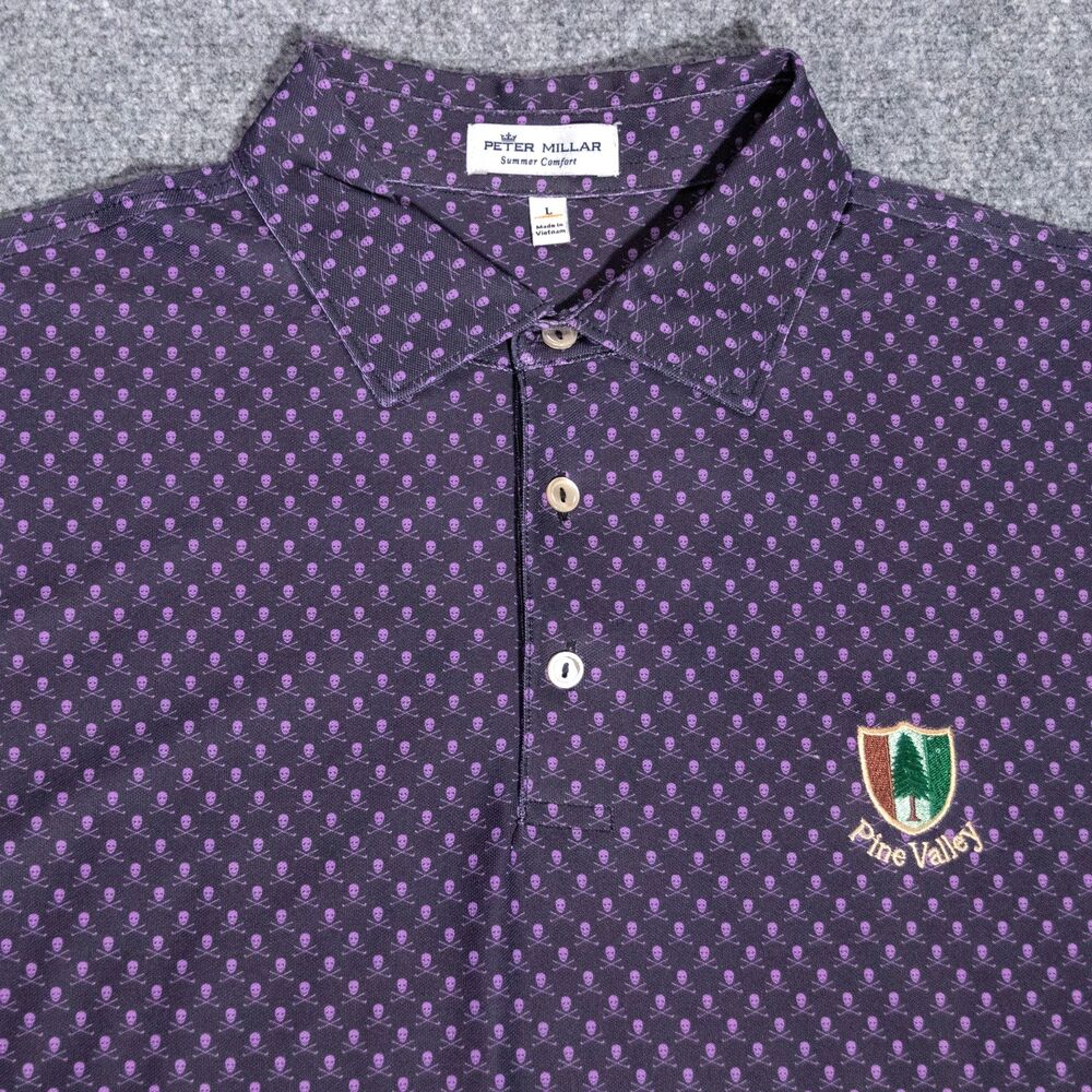 Peter Millar Summer Comfort Pine Valley Performance Golf Polo Taxes Skulls Large